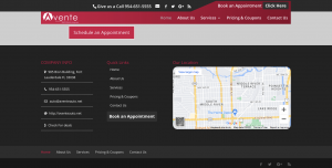 Website showing contact information in the footer